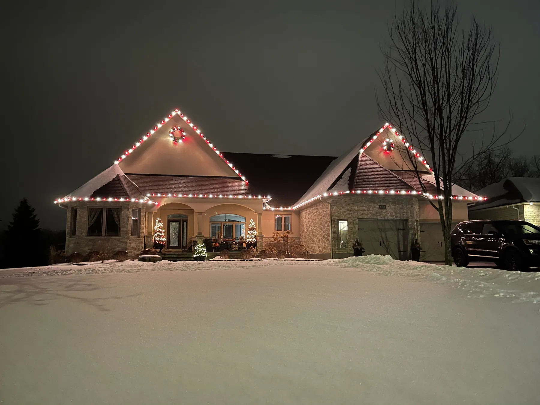 Holiday lights on a home
